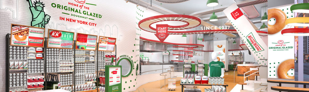 Store design rendering of interior of new Krispy Kreme Time Square Flagship